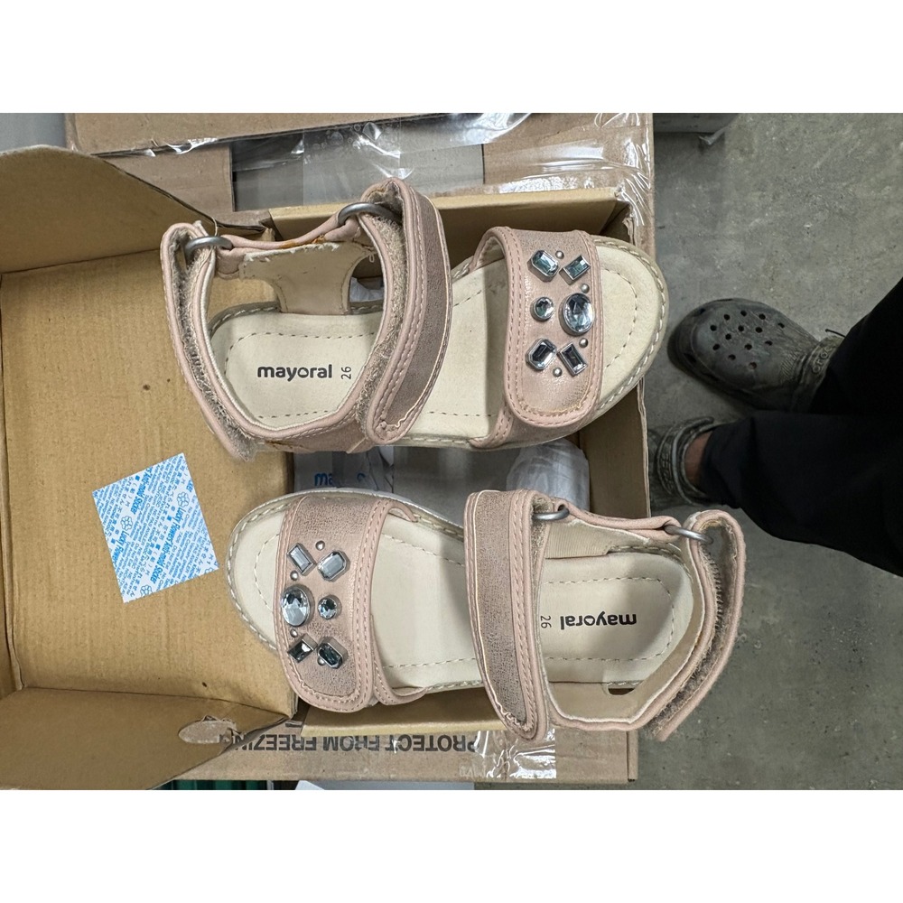 Mayoral Girls Rose Gold Jewel Velcro Sandals 43.173 Cobre Size 26 EU 9 US NEW